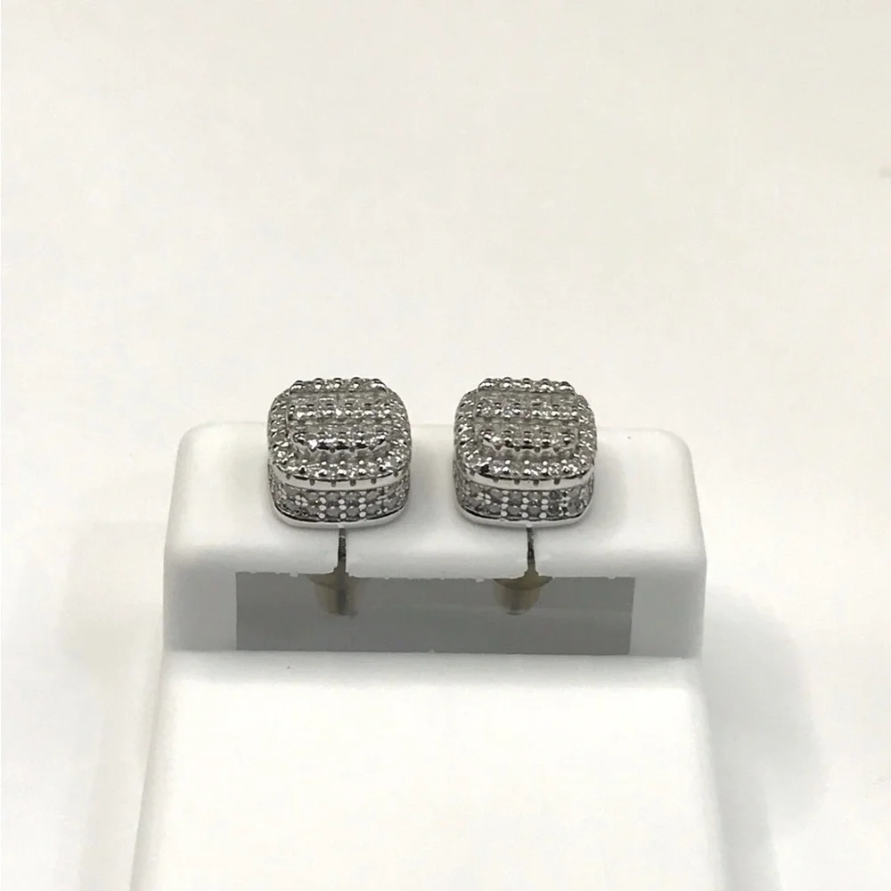 925 Sterling Silver 1.37CT MOISSANITE Pave Square Stud Earrings Screw Back